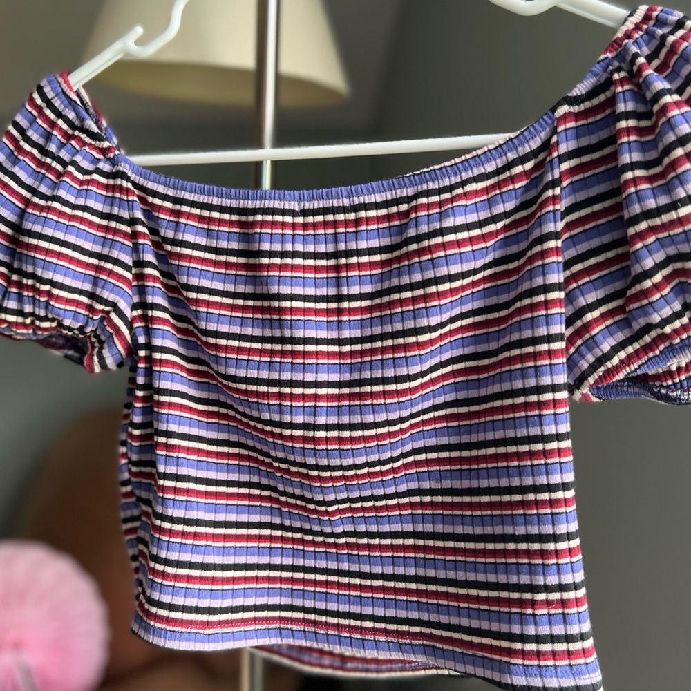 Wild Fable crop rounded neckline short sleeve stripe top Sz M